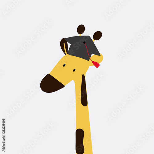 Giraffe in a cartoon style wearing a graduation hat vector
