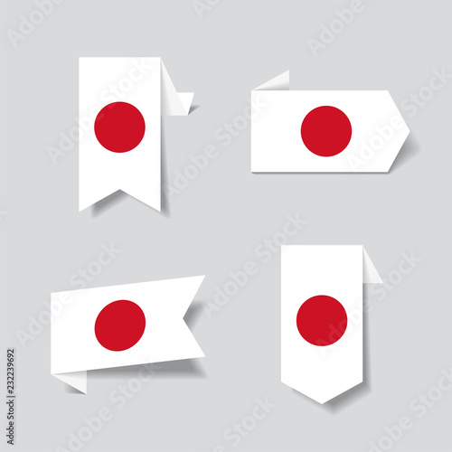 Japanese flag stickers and labels. Vector illustration.