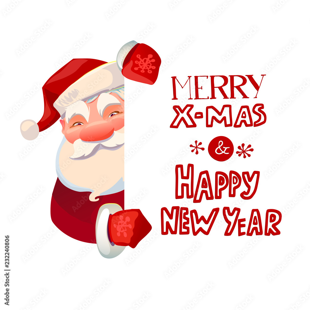 Santa holding white paper with greetings Santa holding white paper with greetings