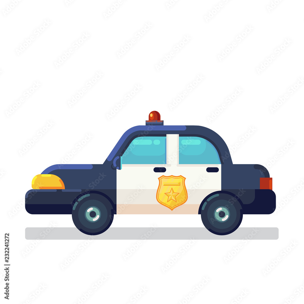 Car Icon Stock. Vector flat Illustration police car side view isolated on white