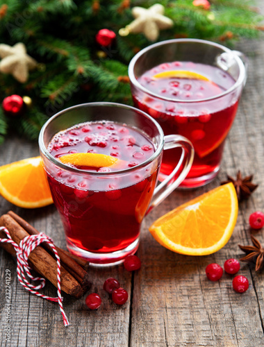 Glasses of hot mulled wine
