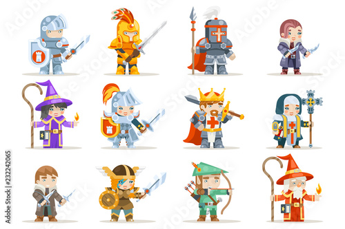 Fantasy set rpg game heroes character vector icons flat design vector illustration