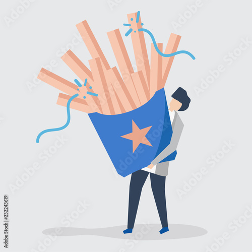 Man holding a fries isolated on background