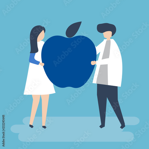 Character of a couple holding an apple illustration