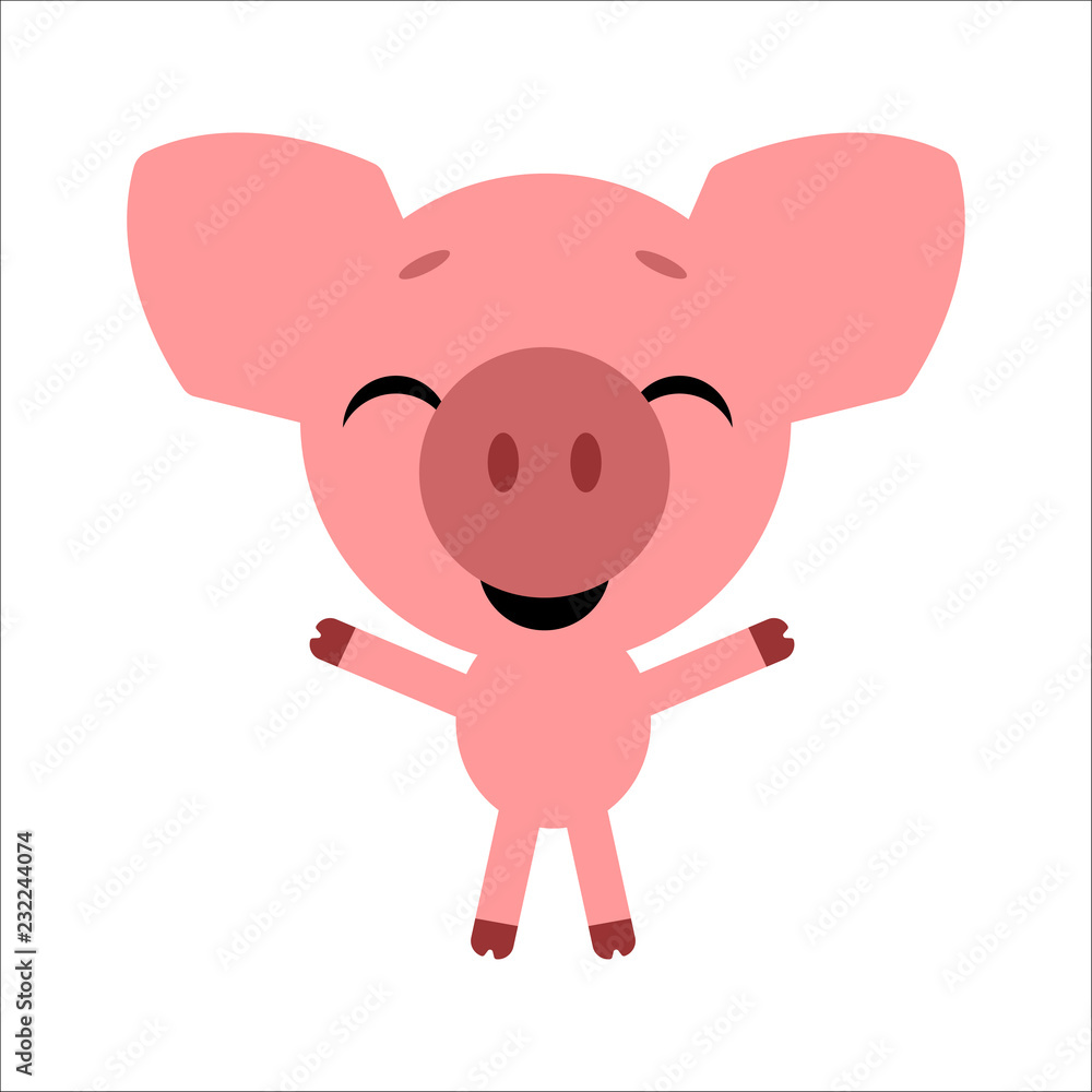 Symbol of the New Year 2019. Happy piggy. Cute cartoon character. White background. Flat design. Vector illustration. Symbol of the New Year 2019. Happy piggy. Cute cartoon character. White background. Flat design. Vector illustration.