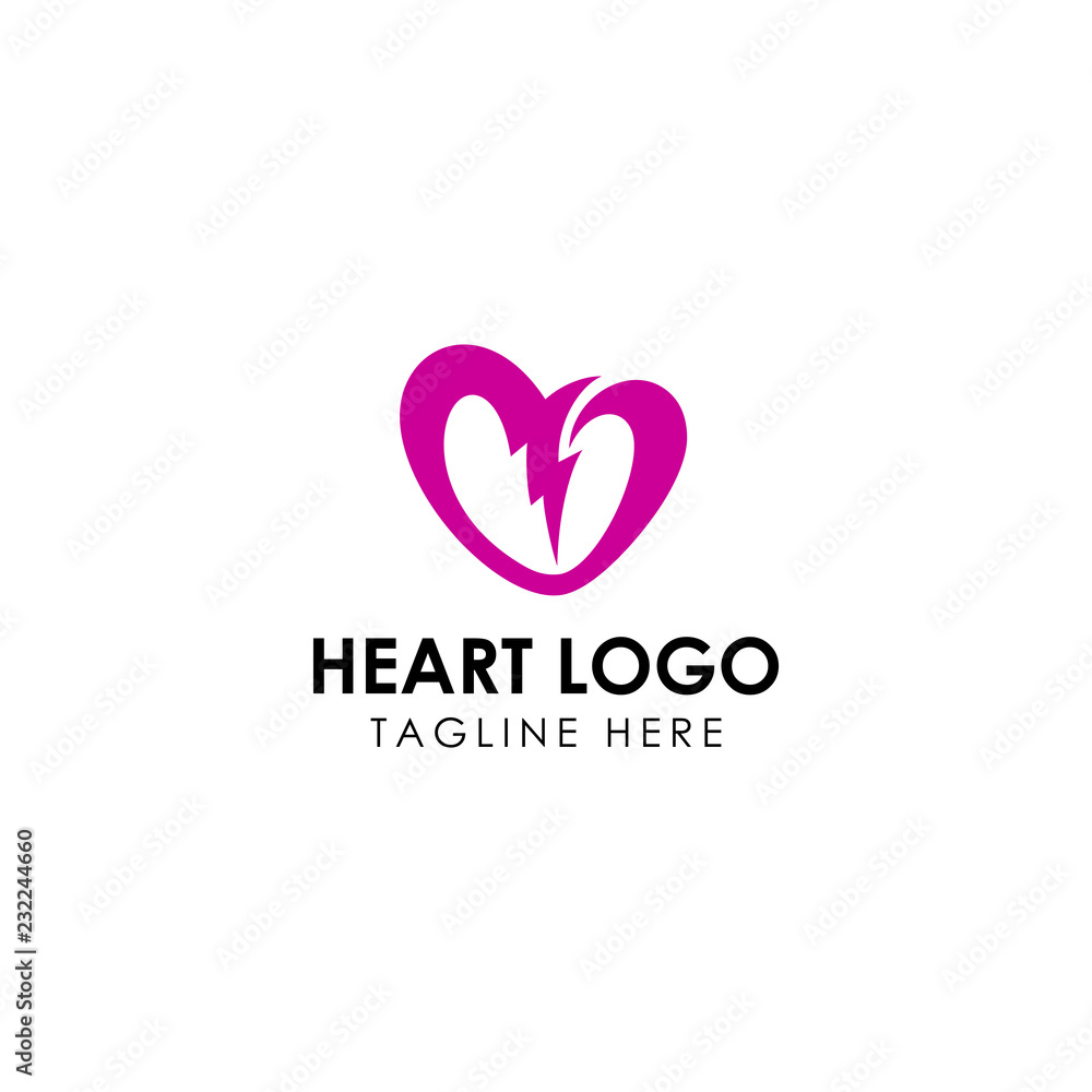 Heart logo design inspiration, heart and bolt logo design inspiration, heart logo vector Heart logo design inspiration, heart and bolt logo design inspiration, heart logo vector