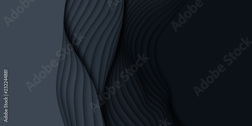 Vector 3D abstract background with paper cut shapes. Dark carving art. Paper craft landscape with gradient fade colors. Minimalistic design layout for business presentations, flyers, posters.
