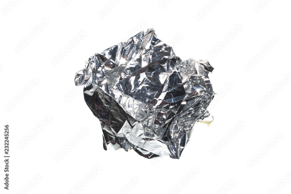 crumpled food foil on white background crumpled food foil on white background