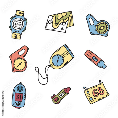 orienteering sport equipment. Vector illustration