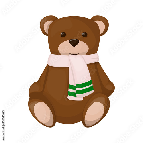 Teddy bear cute brown toy childhood animal baby gift doll character vector illustration.
