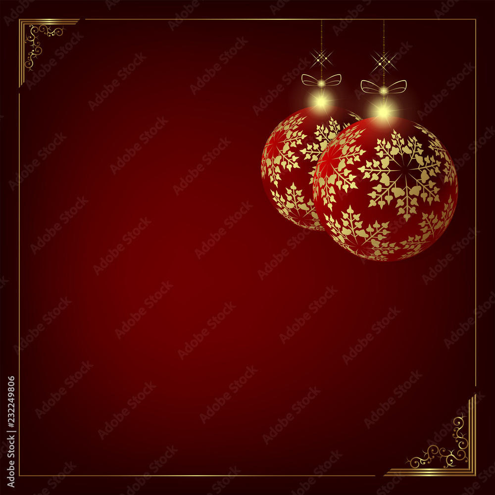 Christmas design with a silhouette of two Christmas balls with golden snowflakes. Christmas design with a silhouette of two Christmas balls with golden snowflakes.