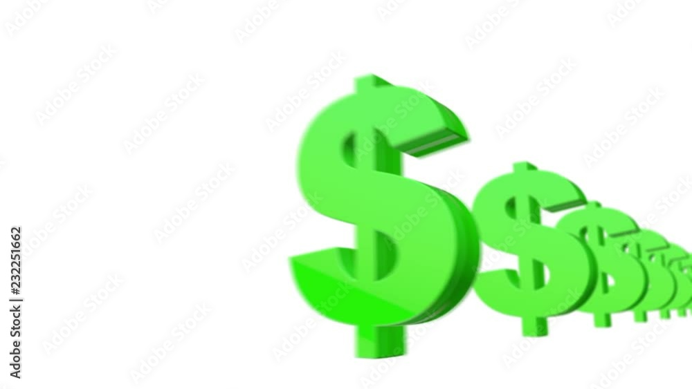 Green dollar sign - many dollar symbols 3D animation with depth of field Green dollar sign - many dollar symbols 3D animation with depth of field