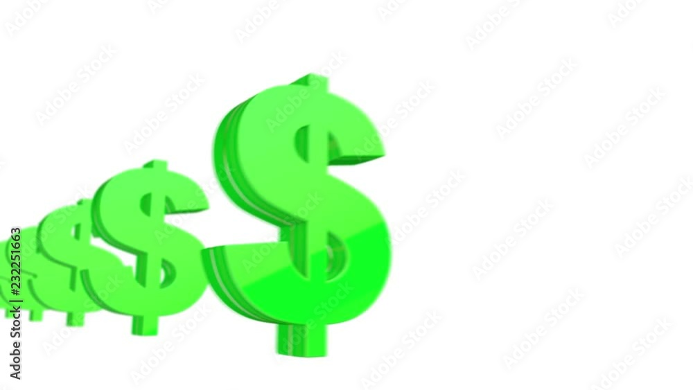 Green dollar sign - many dollar symbols 3D animation with depth of field Green dollar sign - many dollar symbols 3D animation with depth of field