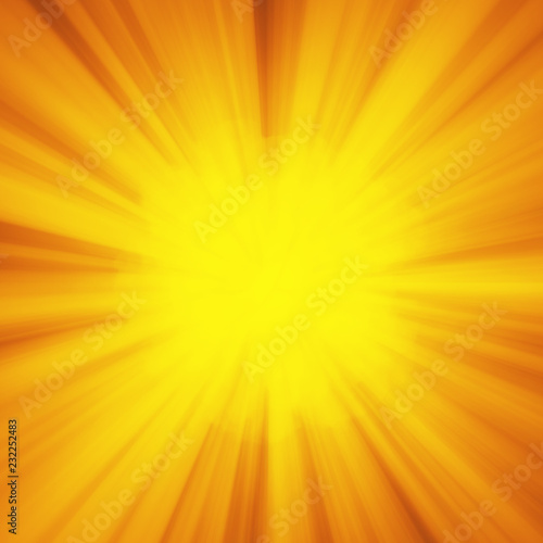 Background with abstract explosion or hyperspeed warp sun God rays. Bright orange yellow light strip burst  flash ray blast. Illustration with copyspace for your text