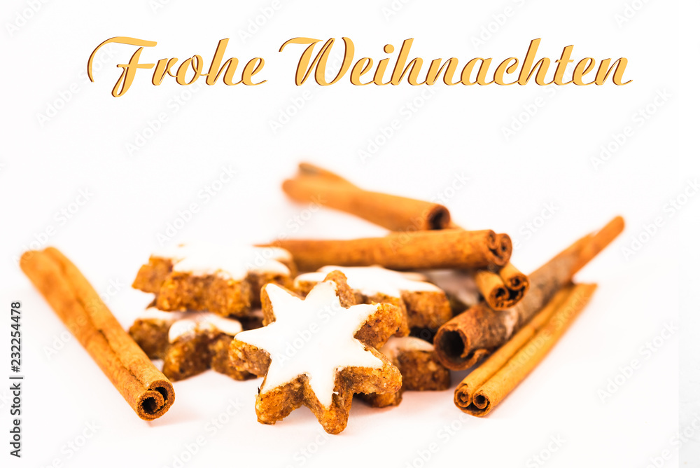 Frohe Weihnachten Zimtsterne und Zimtstangen StockFoto Adobe Stock