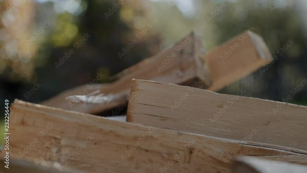 A man chopping wood - closeup