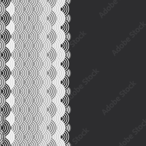 Geometric abstract scales simple Nature background with Asian wave circle pattern Black Grey White colors card banner design on white background frame for your text. Vector