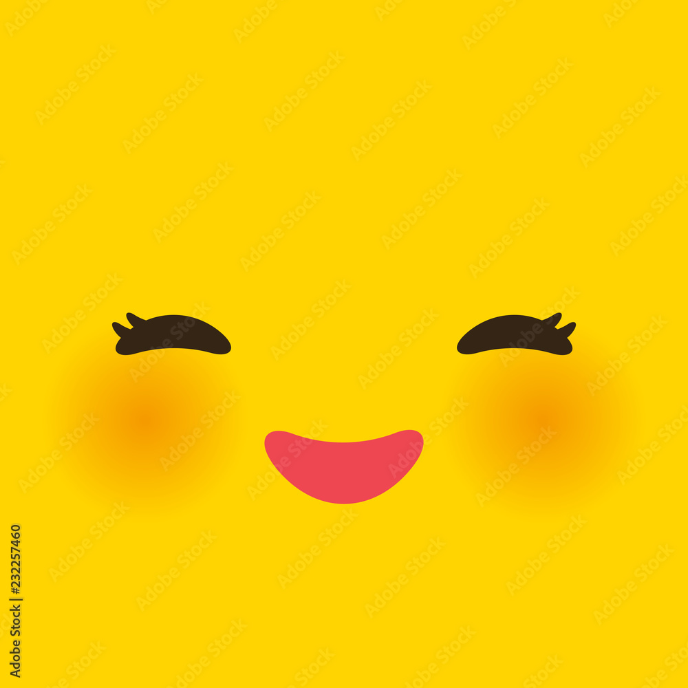 Kawaii funny muzzle with pink cheeks. Cute Cartoon Face on yellow orange background. Vector Kawaii funny muzzle with pink cheeks. Cute Cartoon Face on yellow orange background. Vector