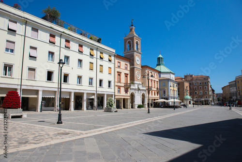 Picturesque view on ancient square in medieval city center of Rimini, Italy, Europe.