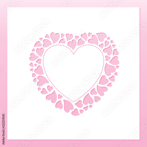 Openwork frame with tender wreath of hearts. Laser cutting template for greeting cards  envelopes  wedding invitations  interior decorative elements.