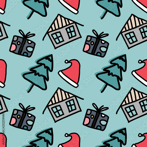 Christmas doodle seamless p...