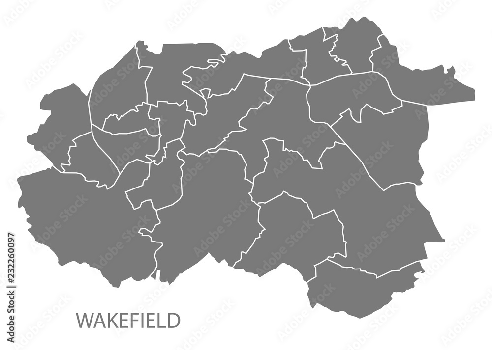 Wakefield city map with wards grey illustration silhouette shape Wakefield city map with wards grey illustration silhouette shape