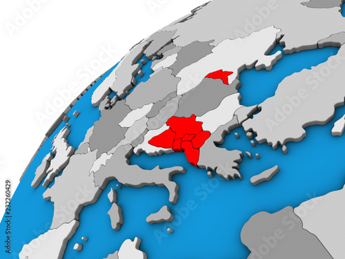 CEFTA countries on 3D globe.