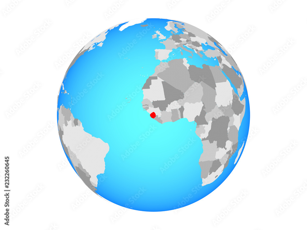 Sierra Leone on blue political globe. 3D illustration isolated on white background.