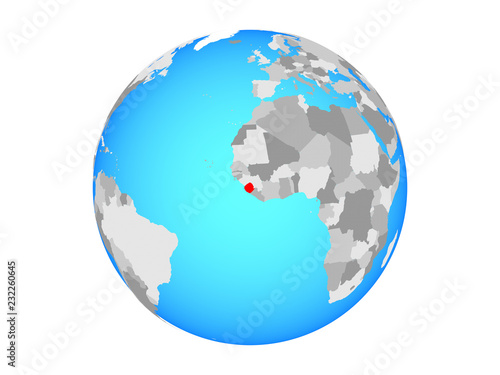 Sierra Leone on blue political globe. 3D illustration isolated on white background.