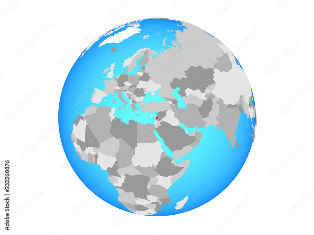 Lebanon on blue political globe. 3D illustration isolated on white background.