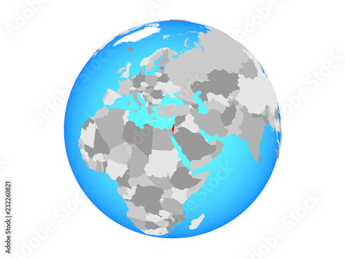 Israel on blue political globe. 3D illustration isolated on white background.