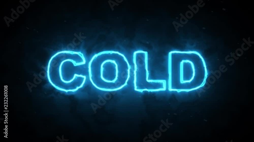 Cold word text outline glowing on dark background animation