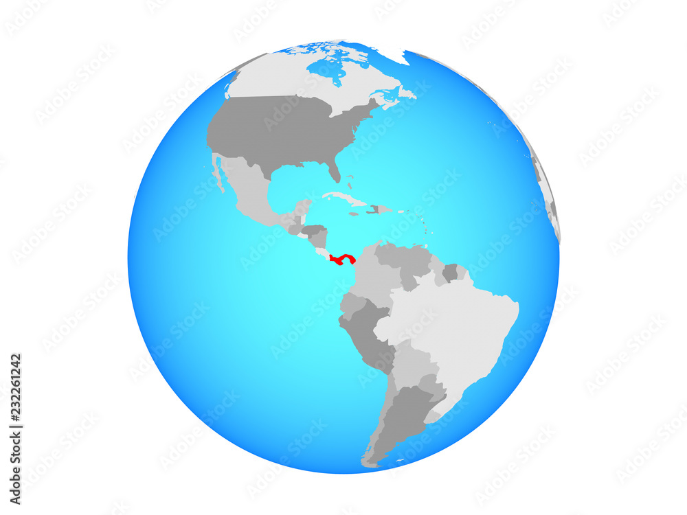 Panama on blue political globe. 3D illustration isolated on white background.
