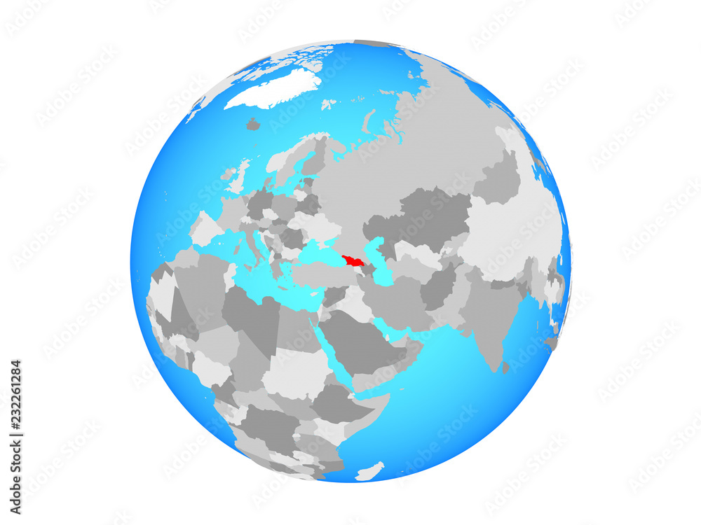 Georgia on blue political globe. 3D illustration isolated on white background.