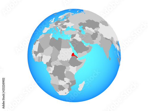 Eritrea on blue political globe. 3D illustration isolated on white background.