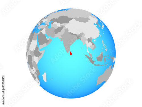 Sri Lanka on blue political globe. 3D illustration isolated on white background.