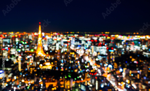 blur view of Tokyo Tower in night photo