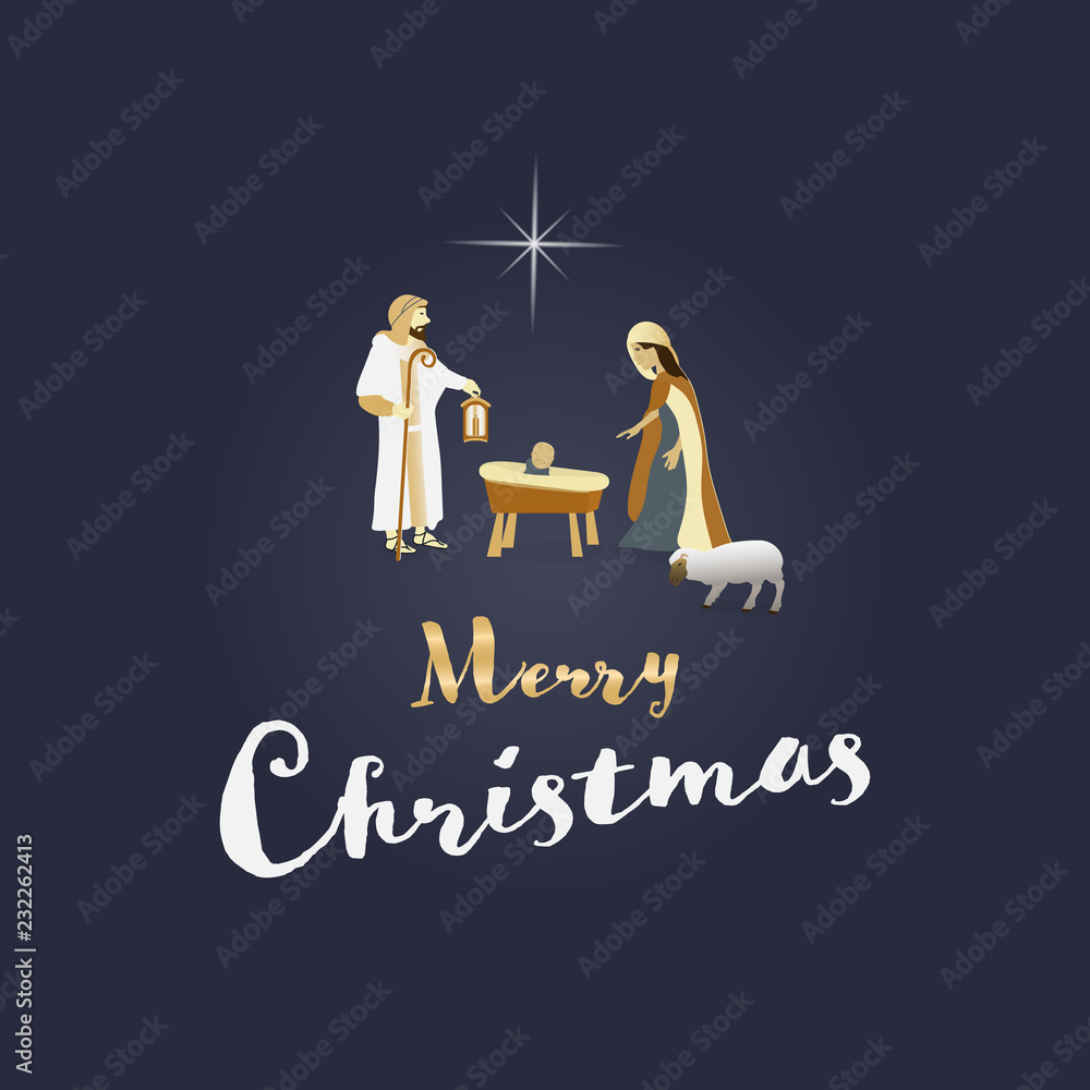Christmas time. Nativity scene with Mary, Joseph and baby Jesus ...