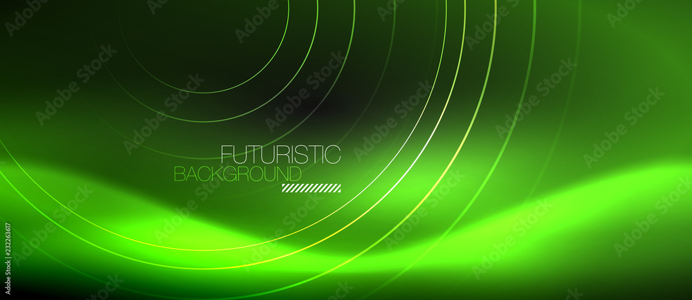 Dark abstract background with glowing neon circles