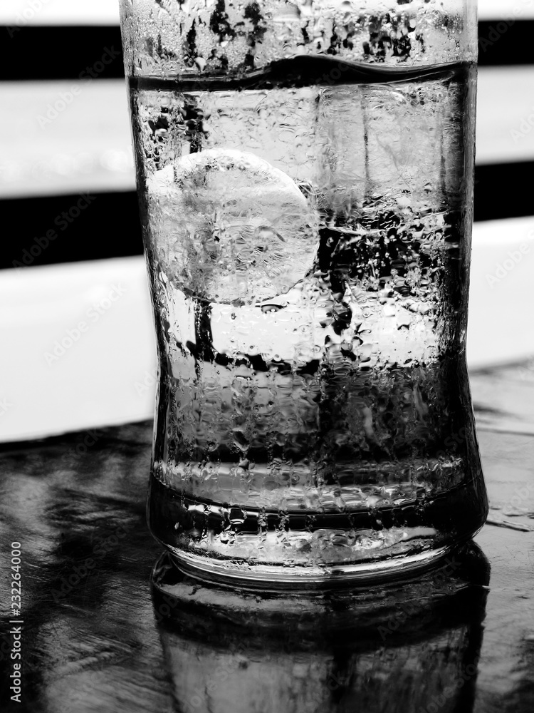 black and white Ice in water glass black and white Ice in water glass
