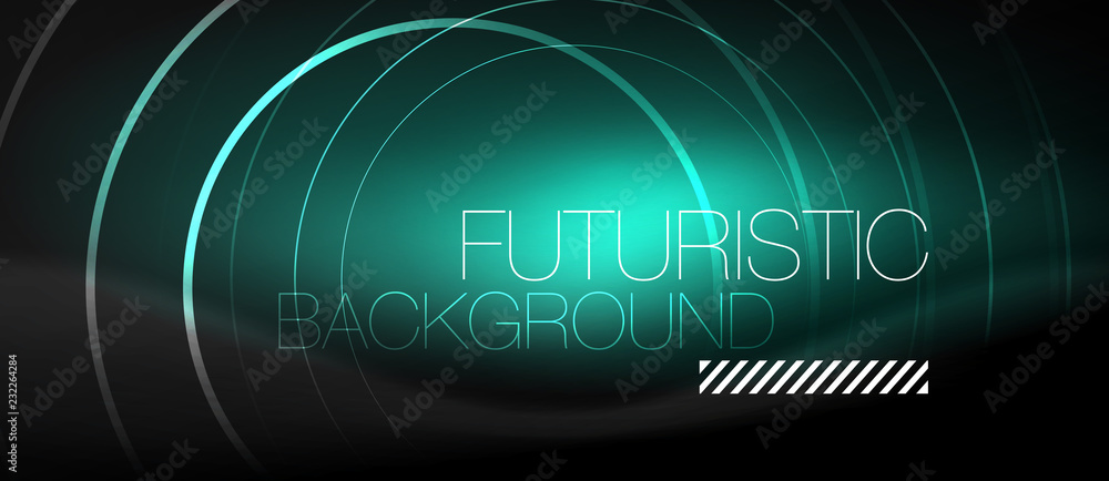 Dark abstract background with glowing neon circles Dark abstract background with glowing neon circles