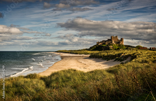 Late afternoon light on the castle and beach at Bamburgh