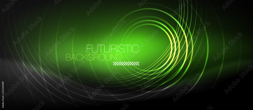 Dark abstract background with glowing neon circles Dark abstract background with glowing neon circles