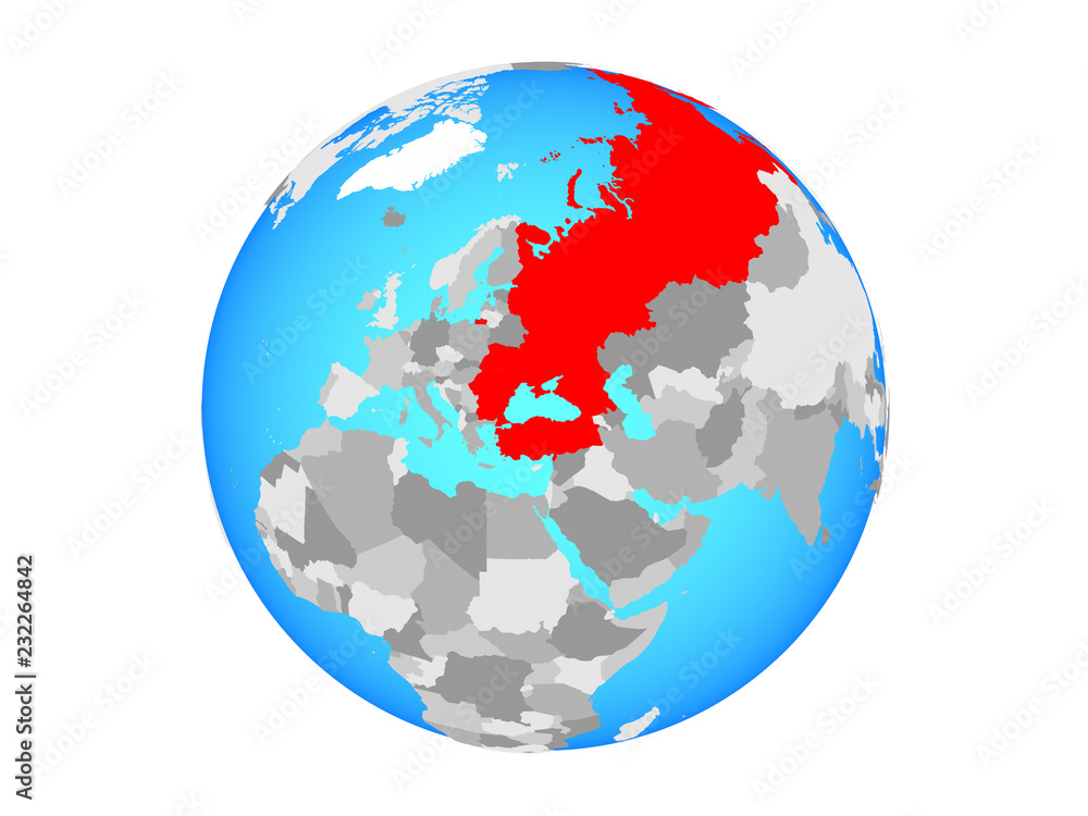 Black Sea Region on blue political globe. 3D illustration isolated on white background.