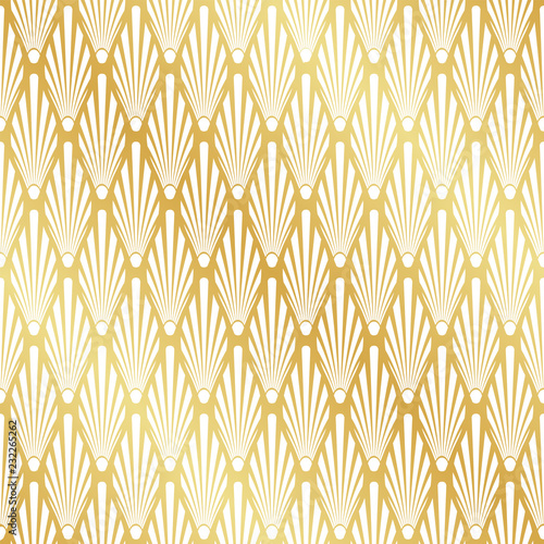Seamless gold Art Deco palm leaf pattern background