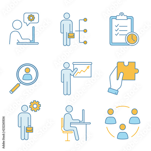 Business management color icons set