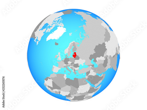 Baltic States on blue political globe. 3D illustration isolated on white background.