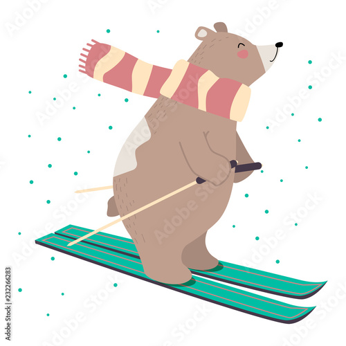 Cute bear on skis.