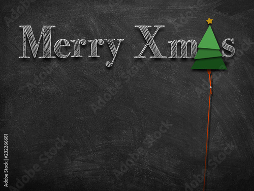 3d illustration rendering of Merry Christmas on blackboard