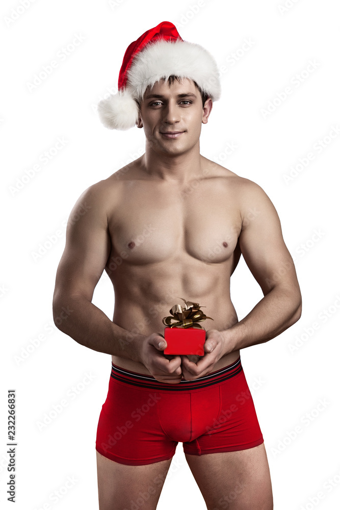 handsome naked guy weared christmas clothes Stock Photo | Adobe Stock